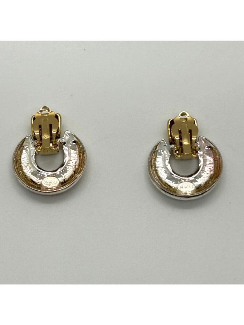 Anne Klein II Clip-On Earrings  Silver & Gold Tone Y2K Door Knockers Vintage - Picture 3 of 13